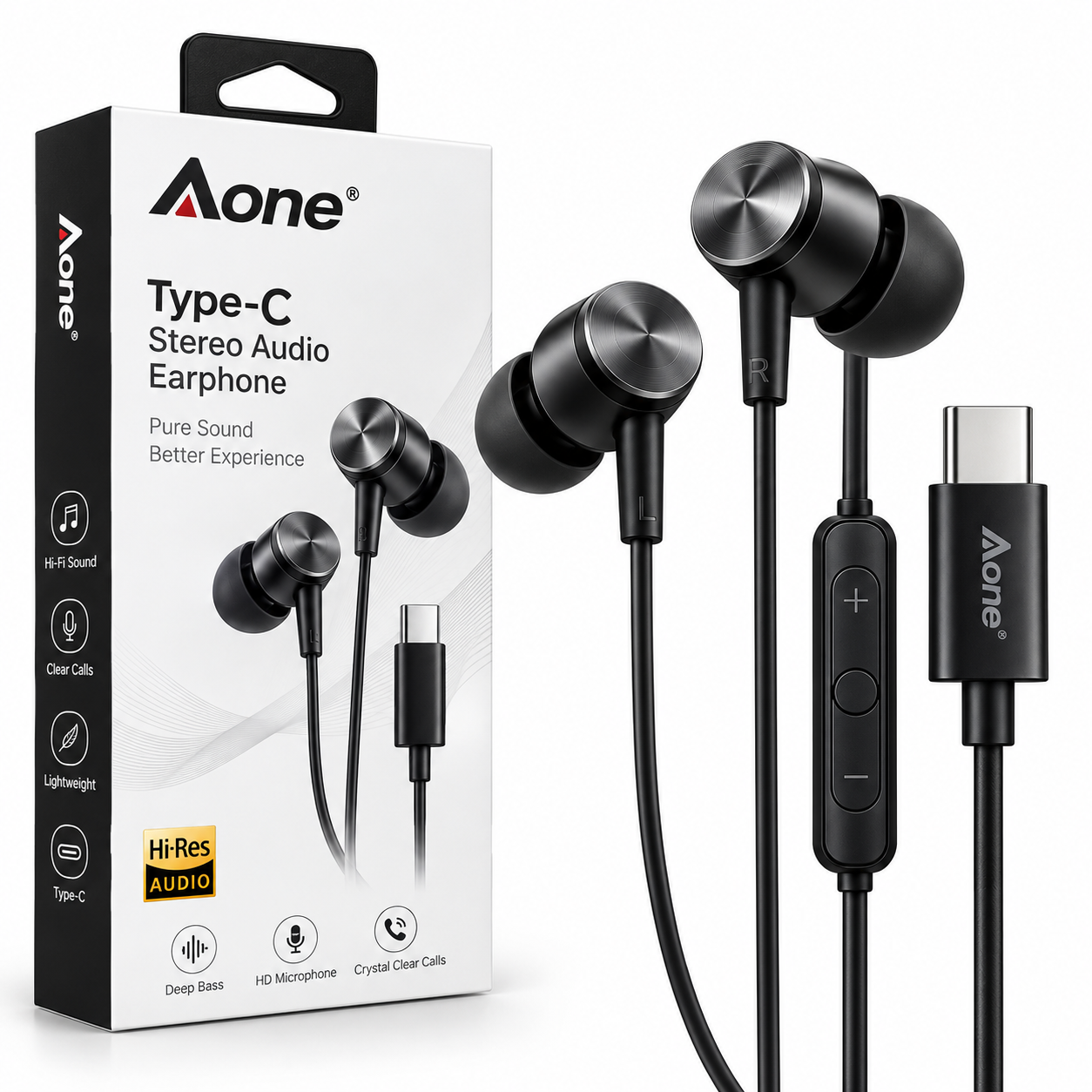 Aone Type-C Stereo Earphone with HD Microphone, Deep Bass & Clear Calls